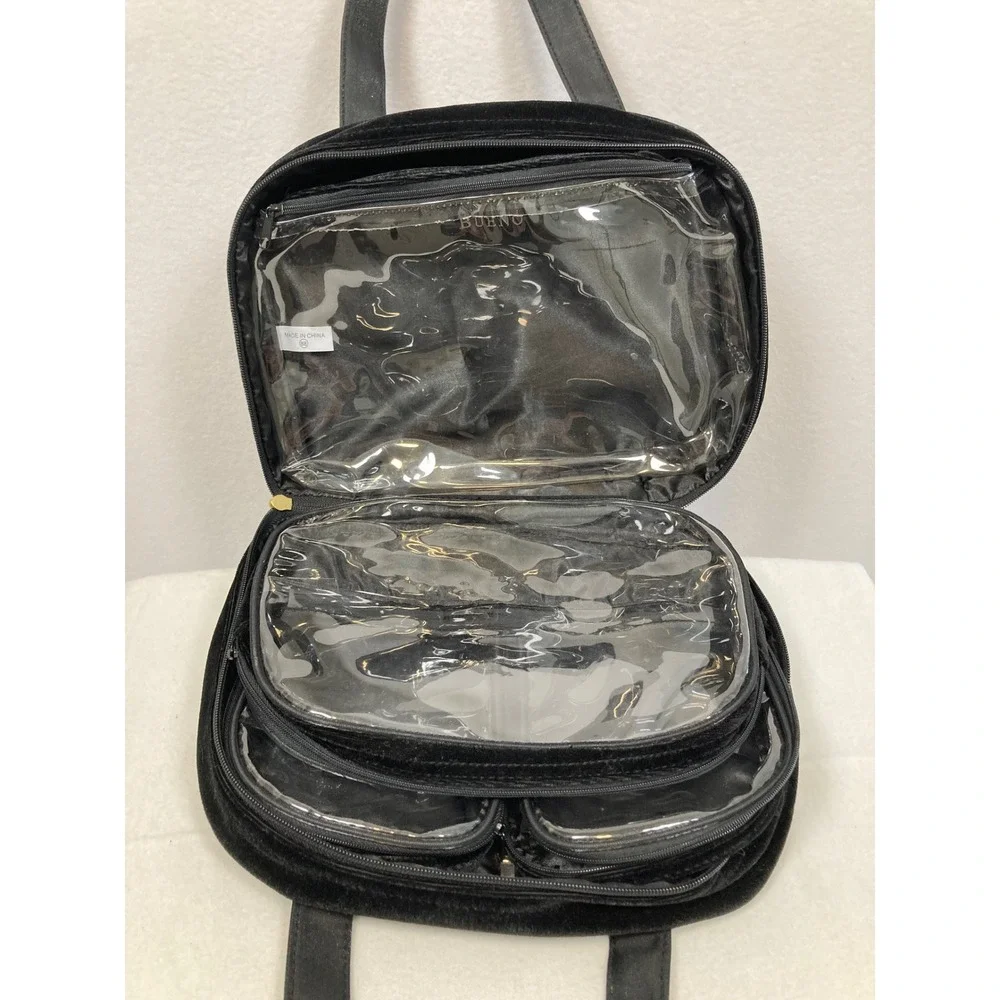 Bueno Velvet Toiletry‎ Bag Travel Case Black Tassel Organizer Small